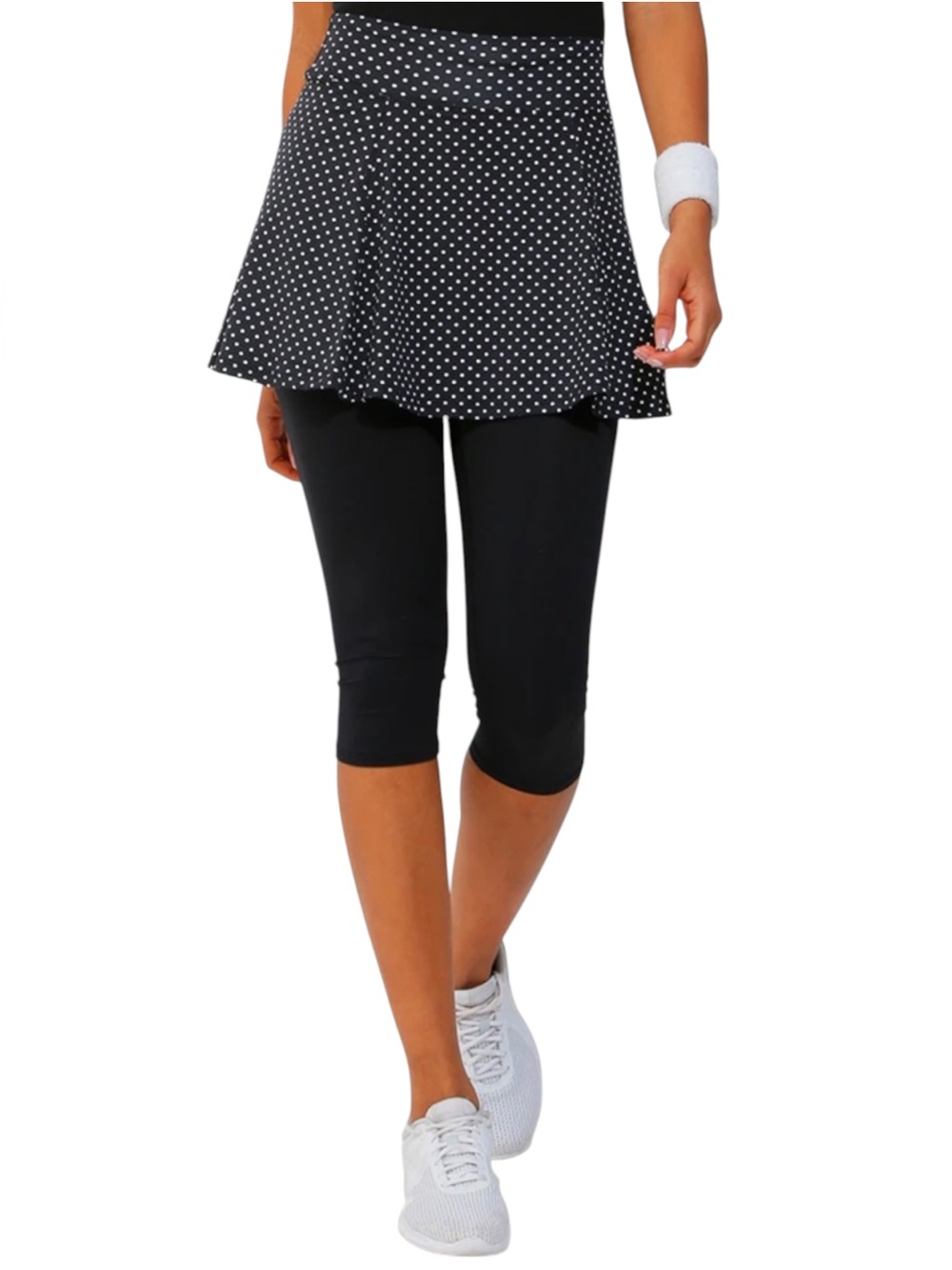 Dona Jo Skirted Capri Leggings Black Polka Dot Athletic Skort Golf Tennis M